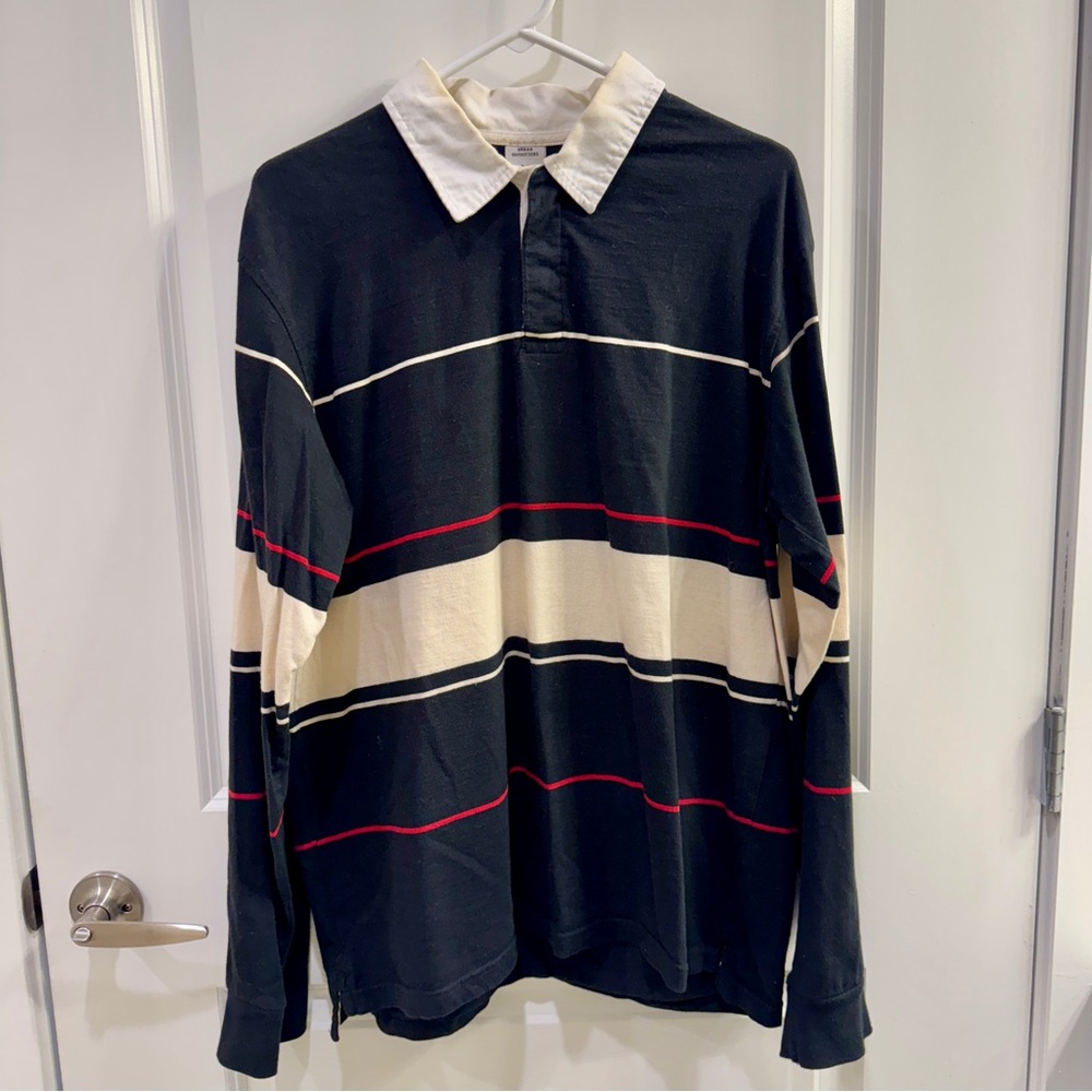 Men’s Urban Outfitters Striped Black, Red, and Cream Collard Button Shirt